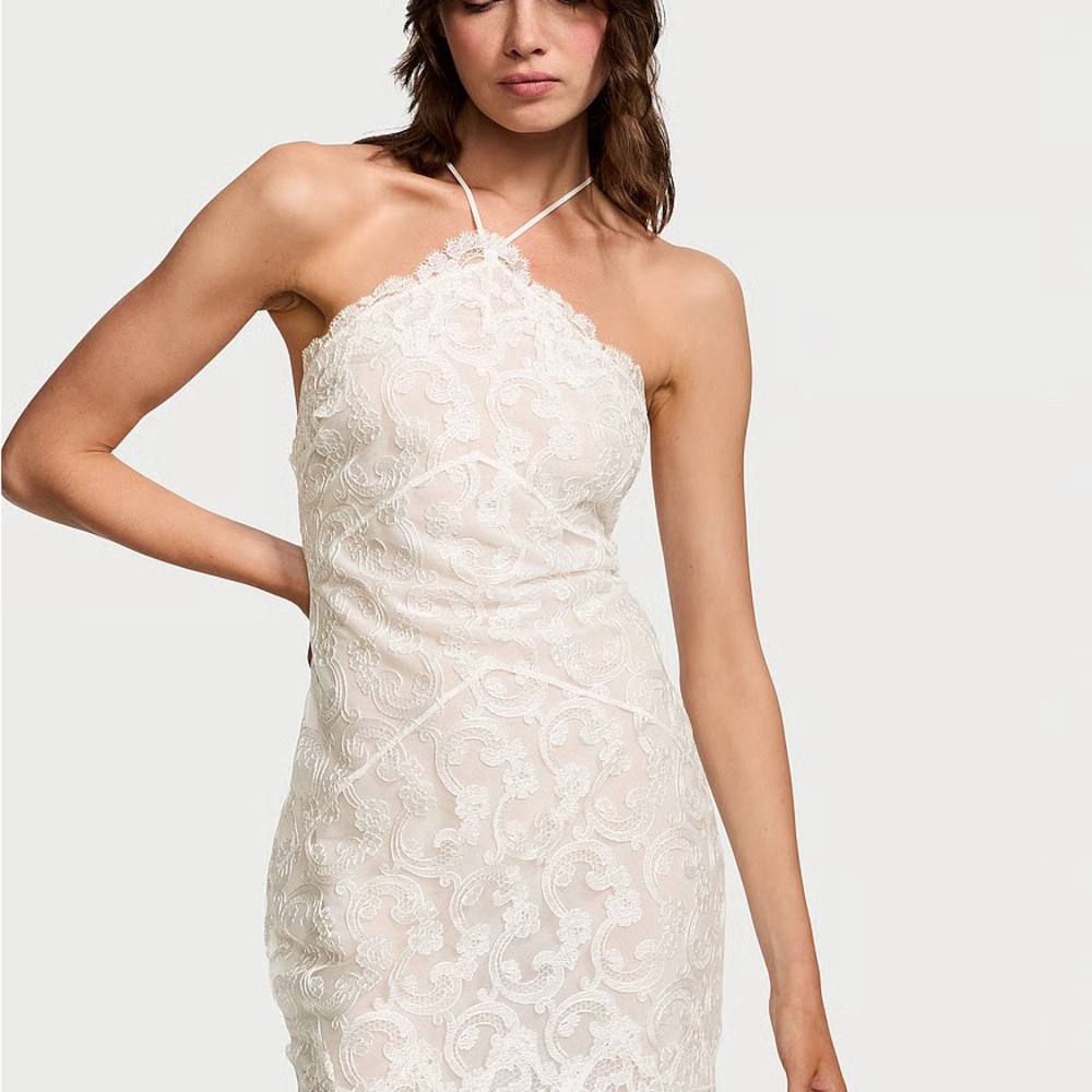 Victoria's Secret NWT Boho Floral Embroidery Halter Slip White / Ivory Medium